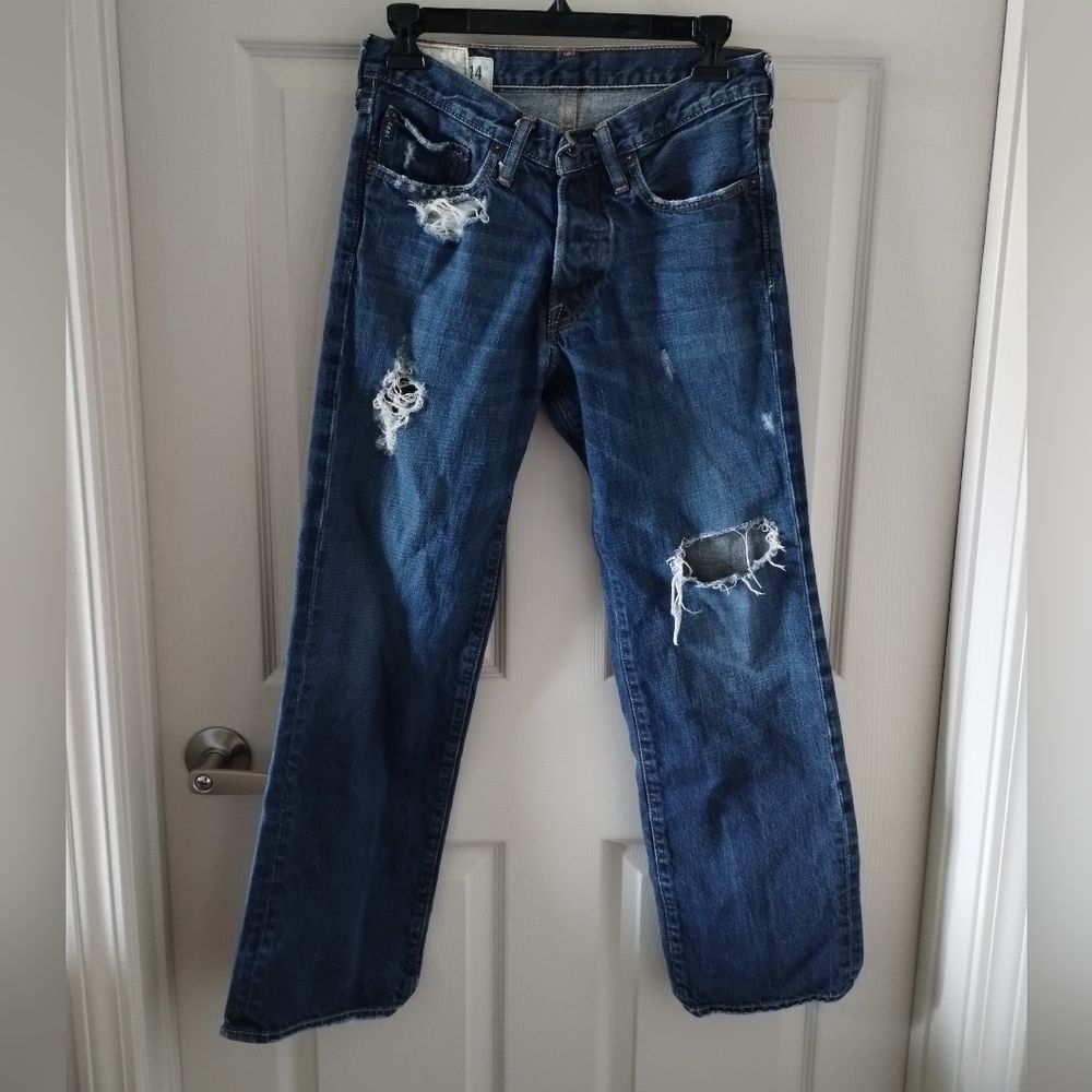 Abercrombie Kids Horton Distressed Classic Straight Leg Jeans Size 14